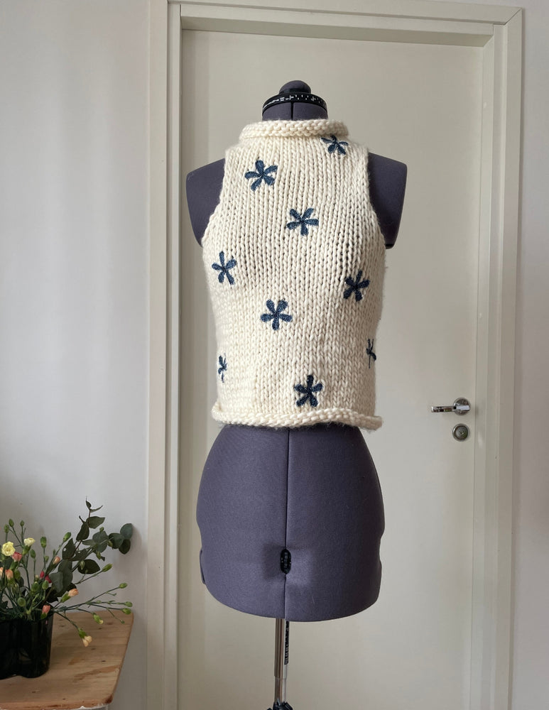 Sample Knitted Denim Flowers sweater
