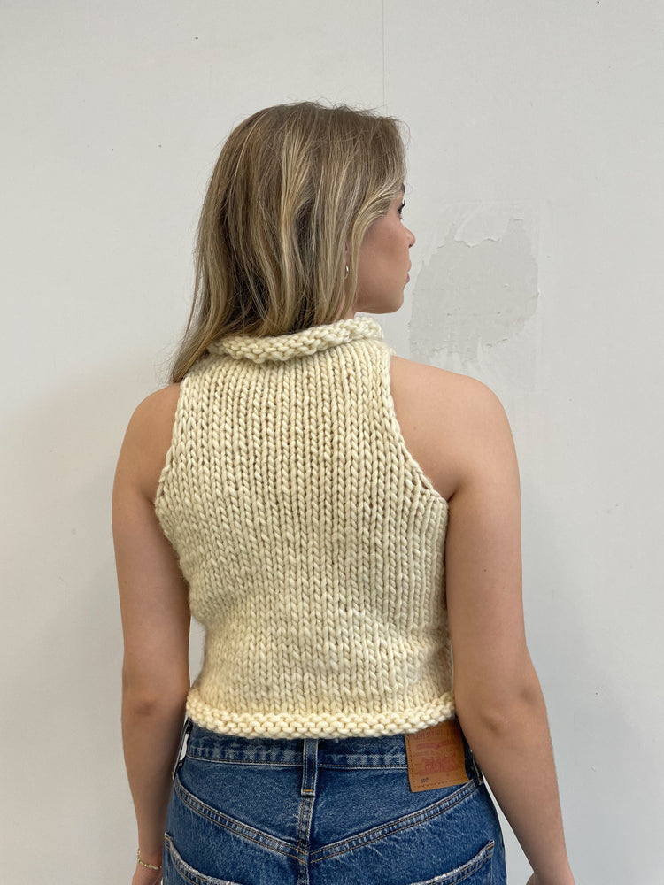 Knitted Denim Flowers sleeveless sweater