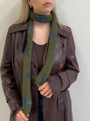 Forest Green Denim Flower knitted scarf